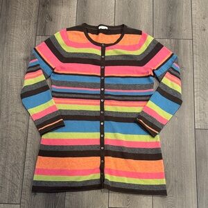 100% Cashmere Womens Striped Sweater Cardigan Garnet Hill Sz L
